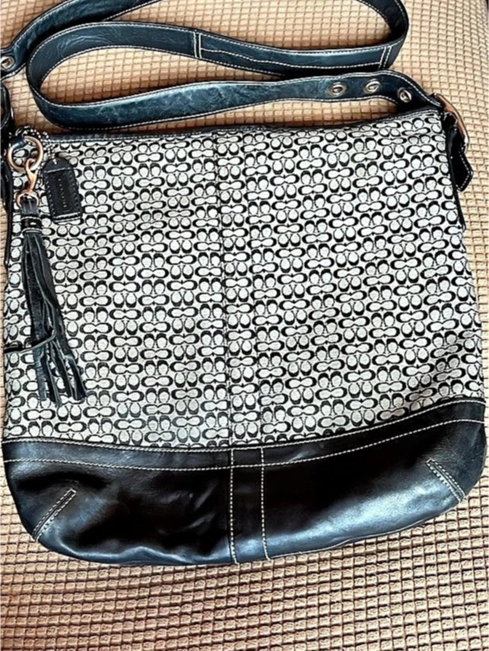 Coach Soho Mini Signature Hobo Signature Shoulder Bag in Black & Gray